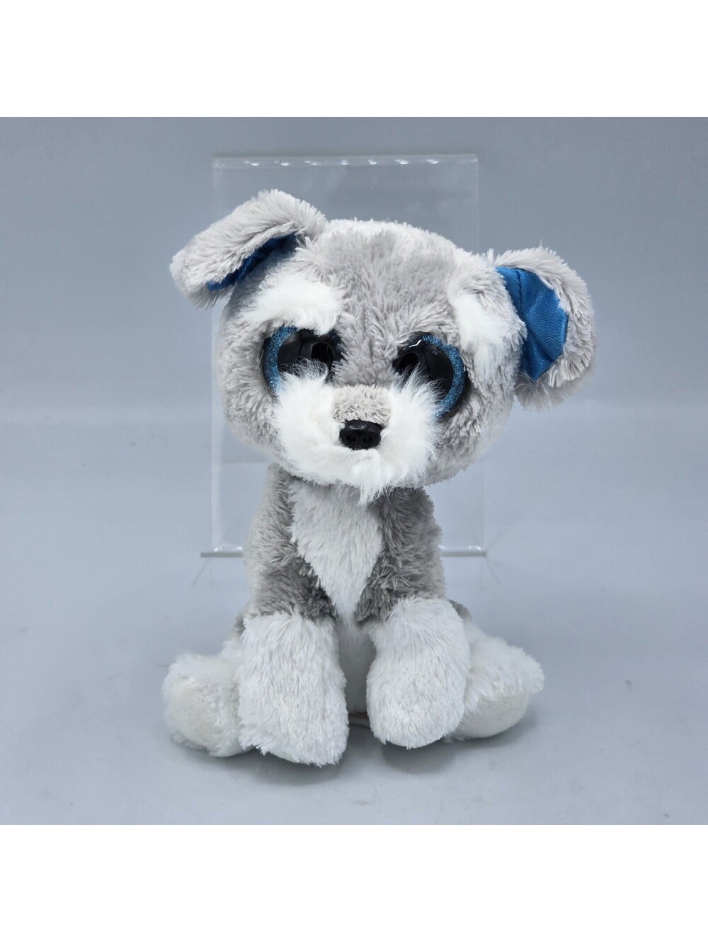 Ty Beanie Boos Whiskers Schnauzer Puppy Dog 6" Blue Glitter Eyes Gray Plush 2016